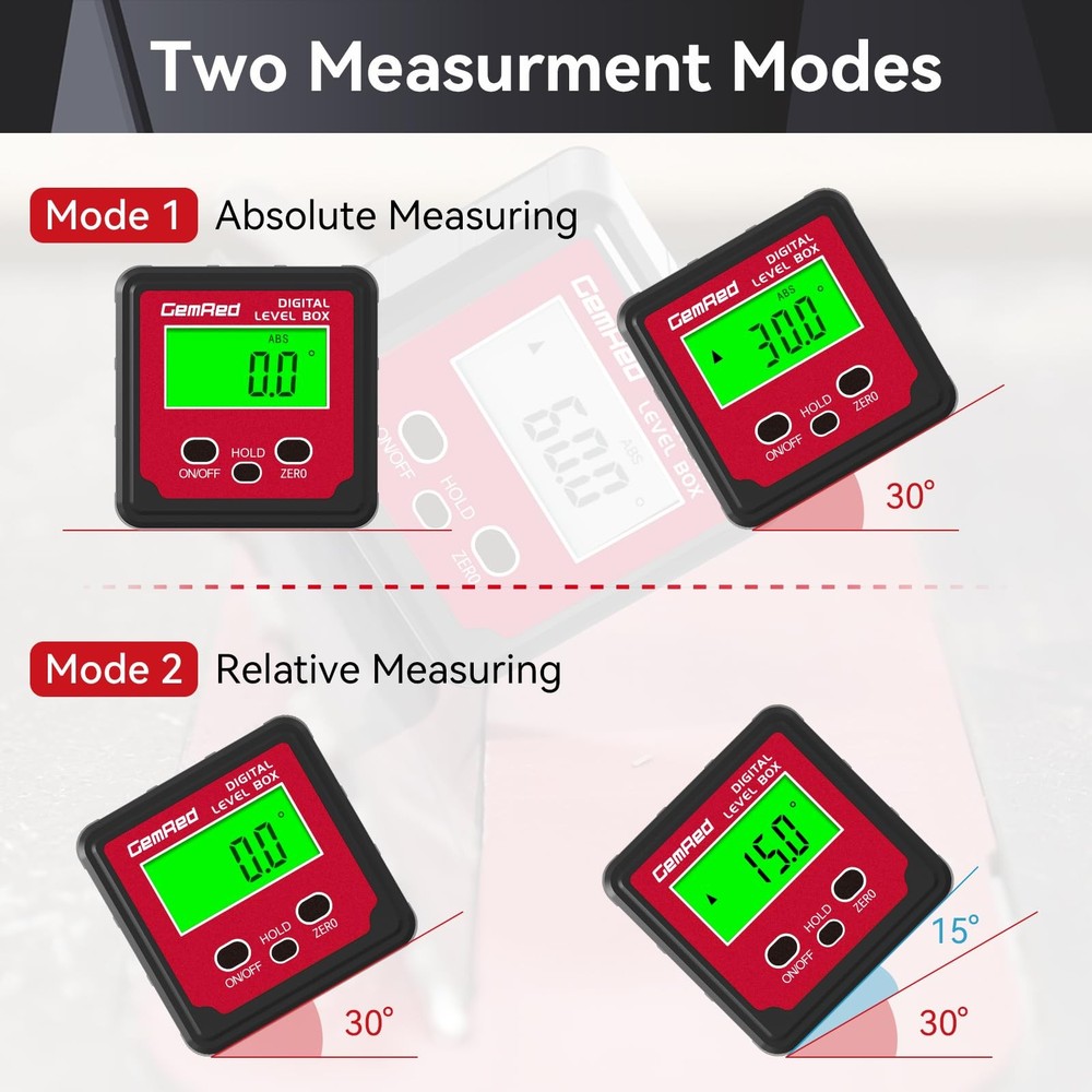 GemRed Digital Angle Gauge (Aluminum-with Hold Function)