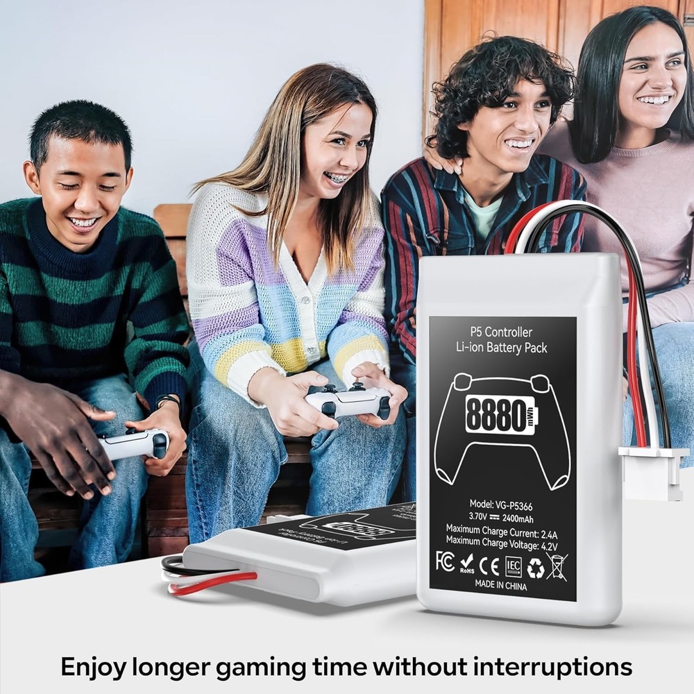 2-Pack PS5 Controller Battery 8880mWh High Capacity Rechargeable Replacement