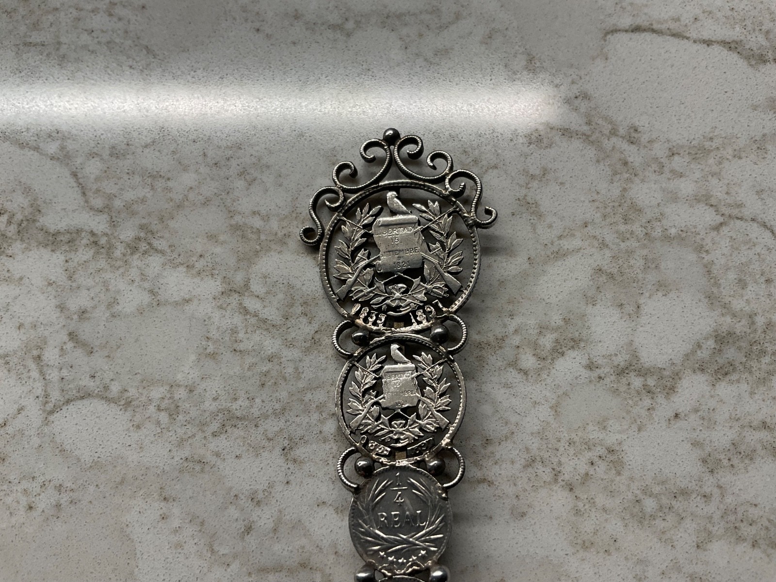 RARE ONE OF A KIND ANTIQUE GUATEMALAN SILVER COINS MADE INTO A SPOON