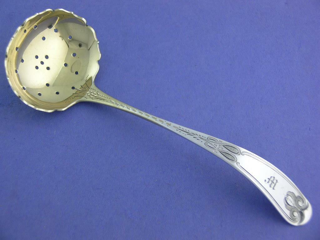 Coin Silver PETER L KRIDER pierced Serving Ladle / Sifter ~ engraved work c1800s