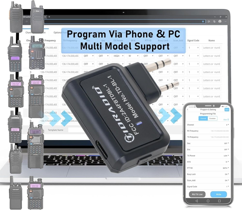 TIDRADIO Ham Radio Wireless Programmer Adapter APP and PC Program for Black