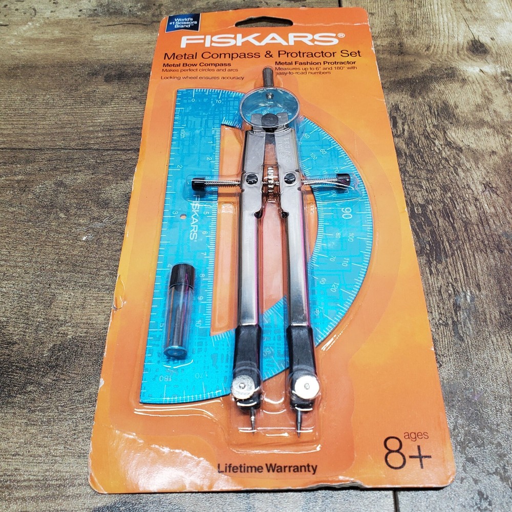 Fiskars Metal Protractor & Bow Compass Set New/Sealed