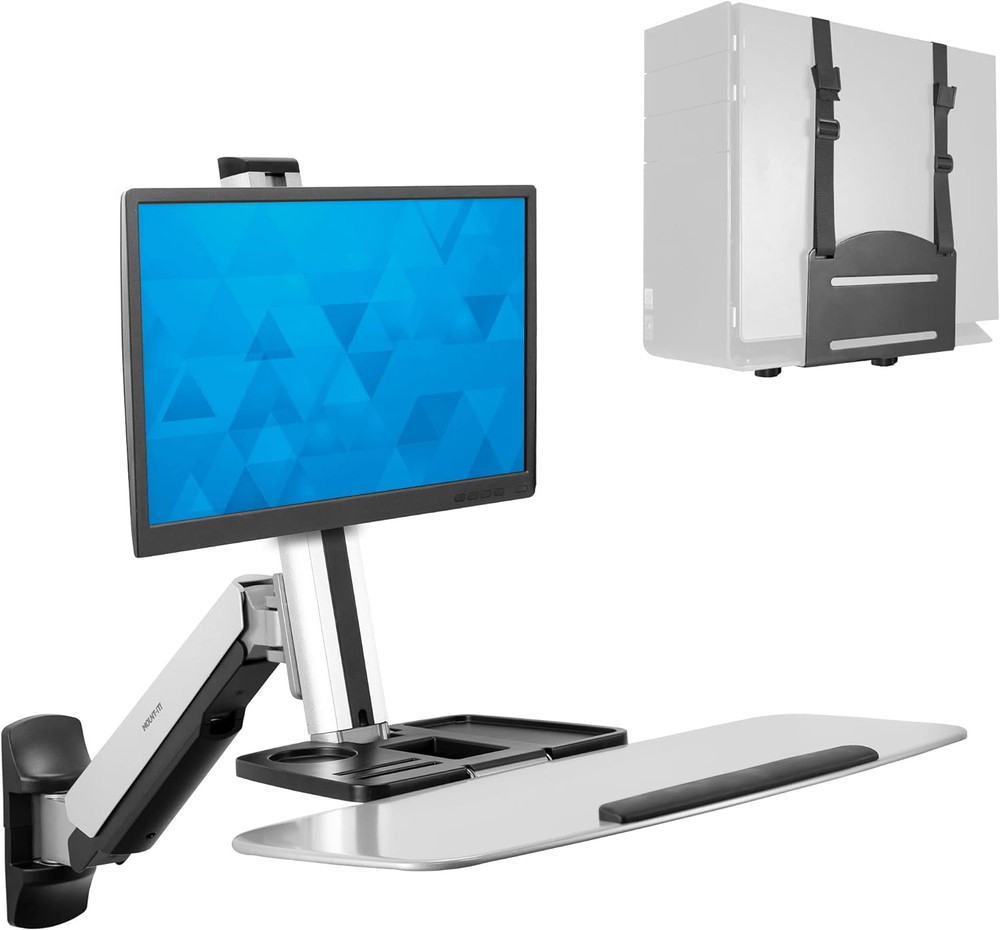 Sit Stand Wall Mount Workstation | Adjustable Height Stand up Computer Station w