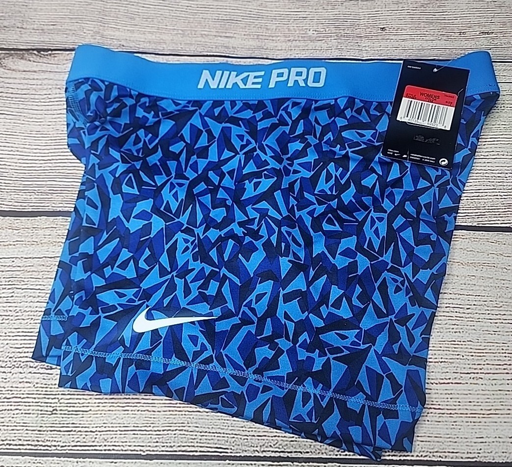 NIKE PRO Women's 3.0" COMPRESSION Shorts Blue Black Printed 777492-435 Large