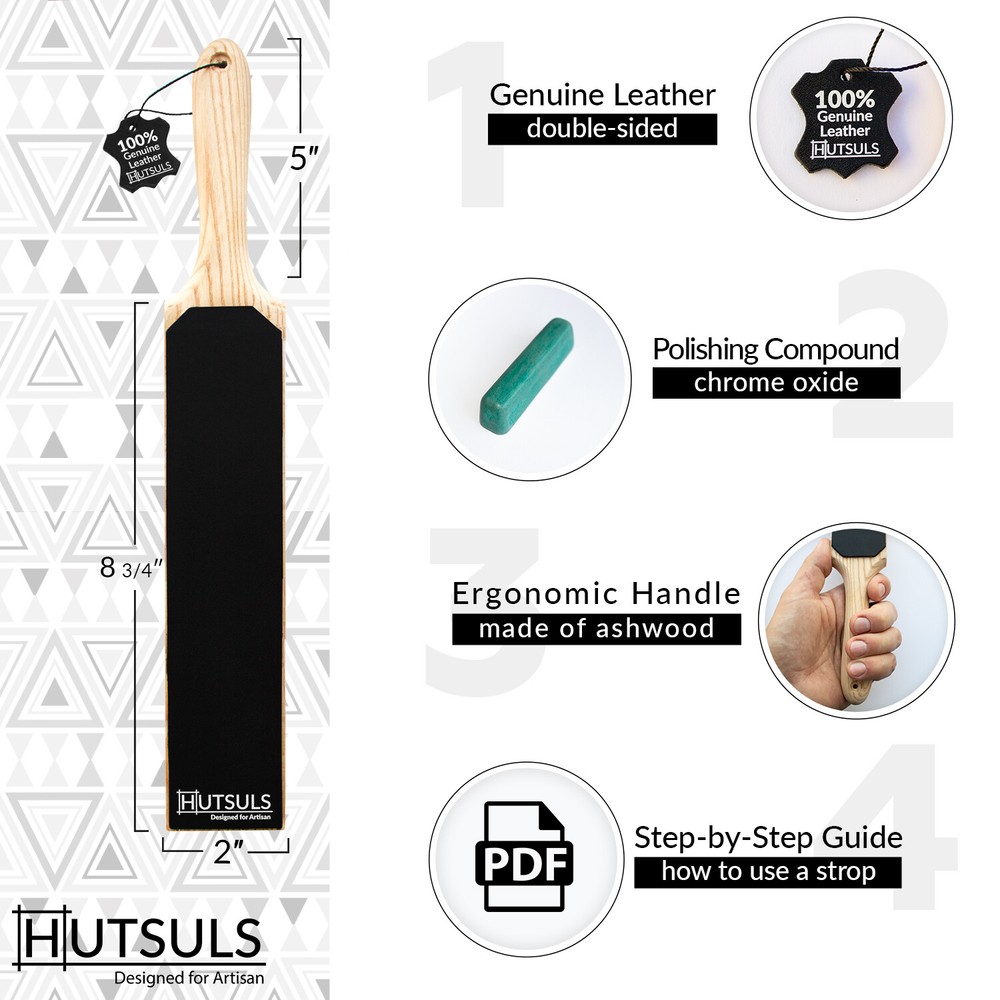 HUTSULS Double Sided Leather Strop Paddle Compound Knife Kit Sharpener Honing