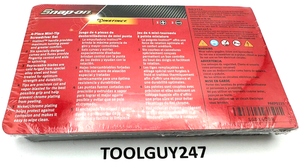 SNAP ON TOOLS SGDX40B R 4 pc Red Soft Grip Mini Tip Combination Screwdriver Set
