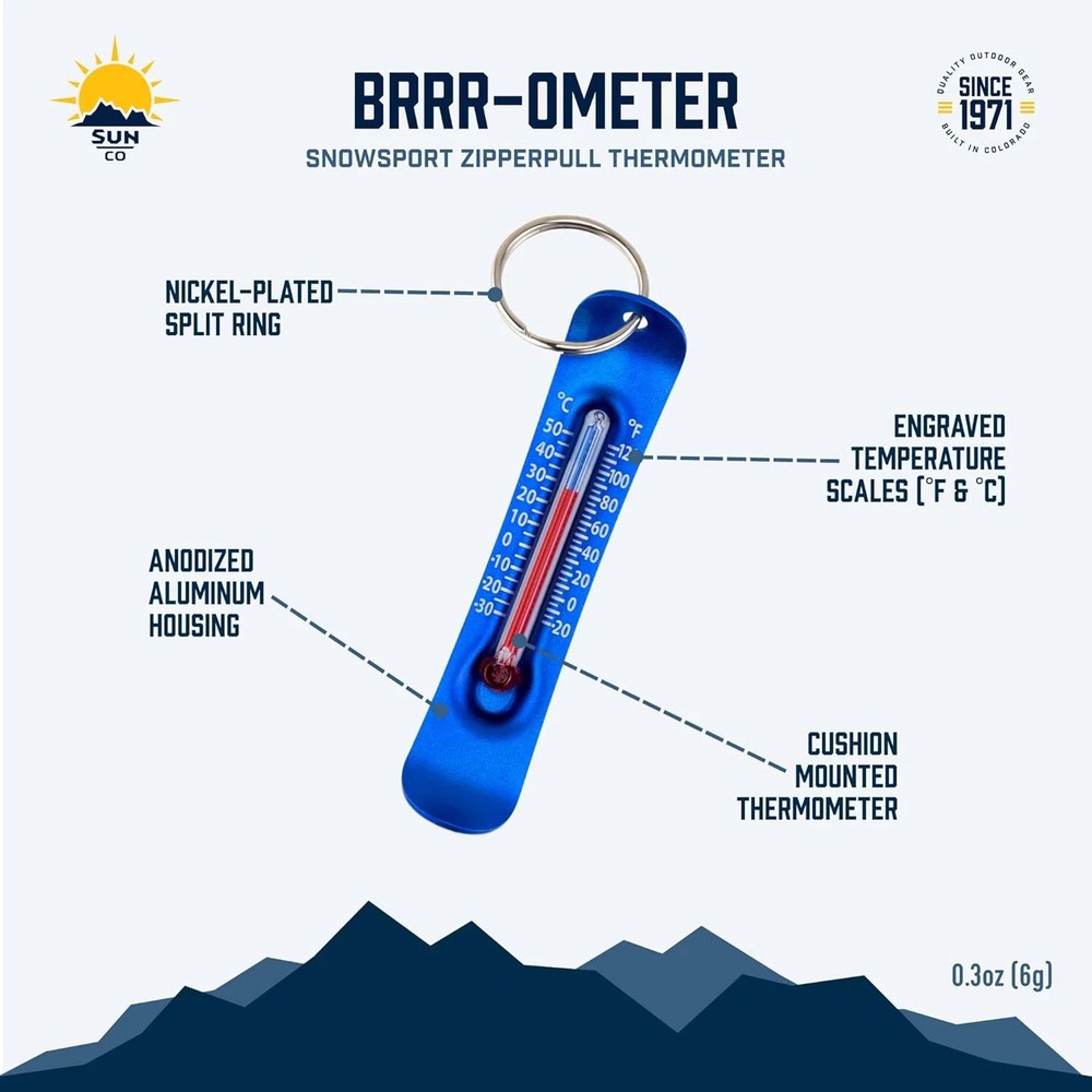 Brrr-Ometer - Snowsport Zipper Pull Thermometer for Jacket, Parka, or Backpack |