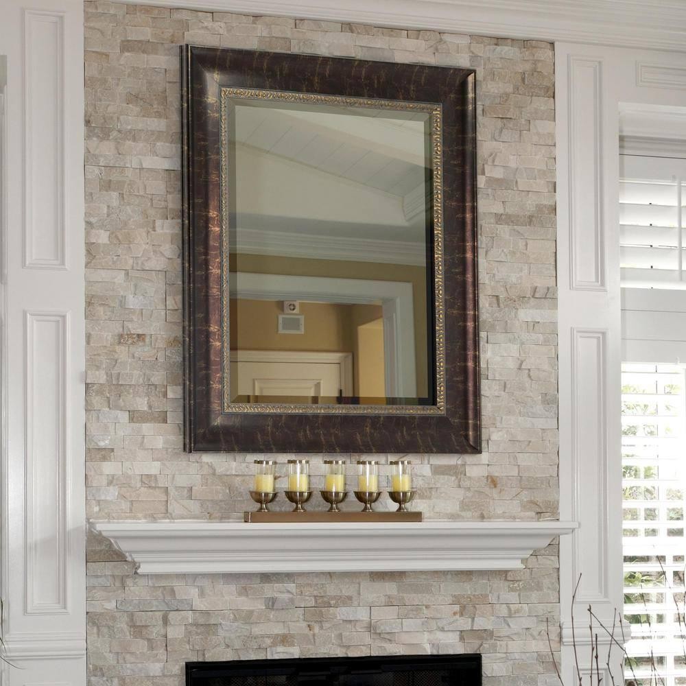 Bathroom Vanity Mirror 31 x 37 in. Framed Rectangular Beveled Edge Bronze Bath