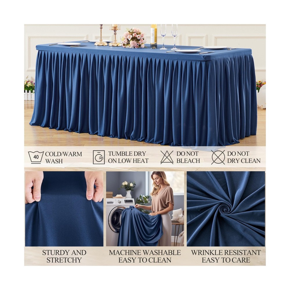6 Pack Navy Blue Table Clothes for 8 Foot Rectangle Tables, Premium Polyester...