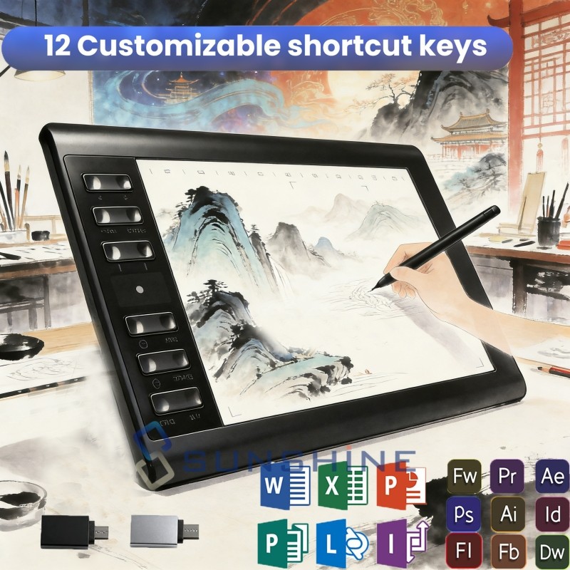 Drawing Tablet Large Area Graphics for Windows/Android/Mac+60°Tilt-Sensitive Pen