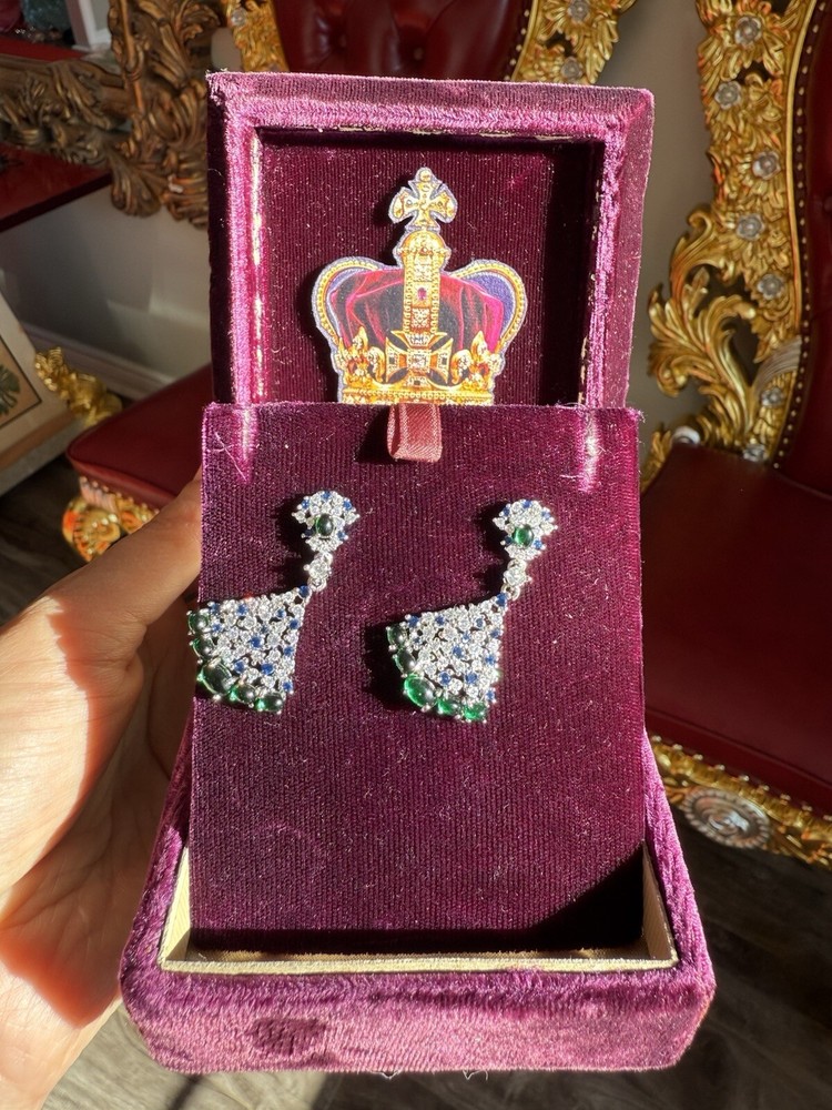 Mesmerizing Dancing Jade Dangle Drop Genuine Emerald Sapphire Earrings