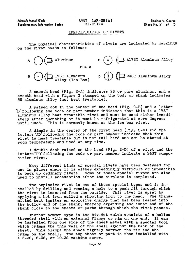 Suggested Unit Course In Riveting #1276