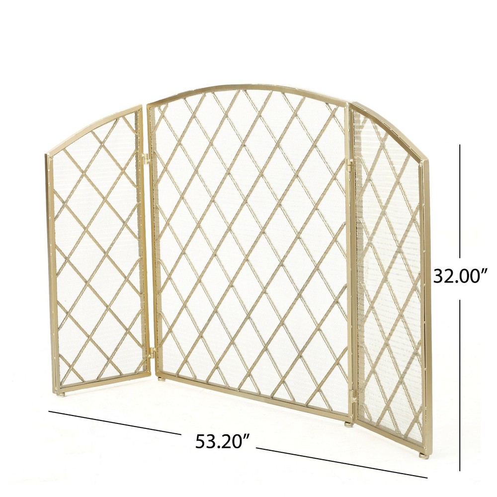 Modern 3 Panel Iron Mesh Fireplace Screen