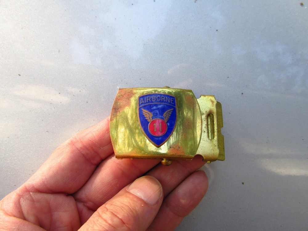 US Army 11th Airborne solid brass belt buckle paratrooper