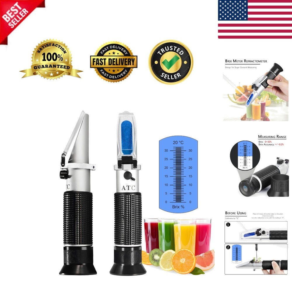 Precision 0-32% Brix Refractometer: Handheld, Portable Sugar Tester with ATC