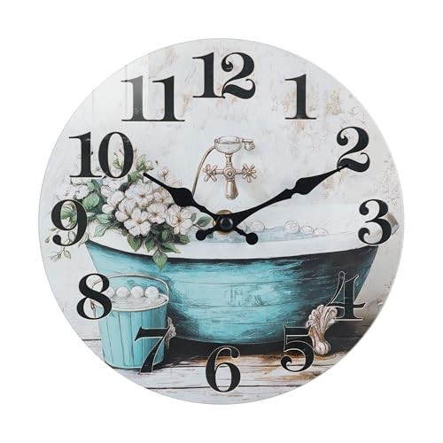 Bathroom Wall Clock,Rustic Style Waterproof Glass Shower Clock Wall Clock for