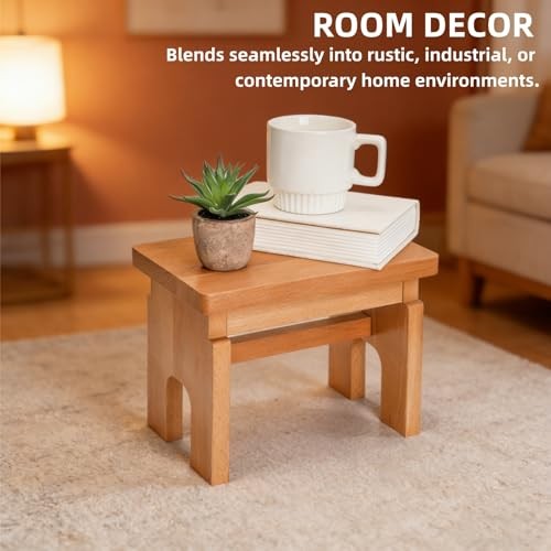 Wood Step Stool, 7.5 Inch Solid Bedside Foot Stool with Non-Slip Mat, Small