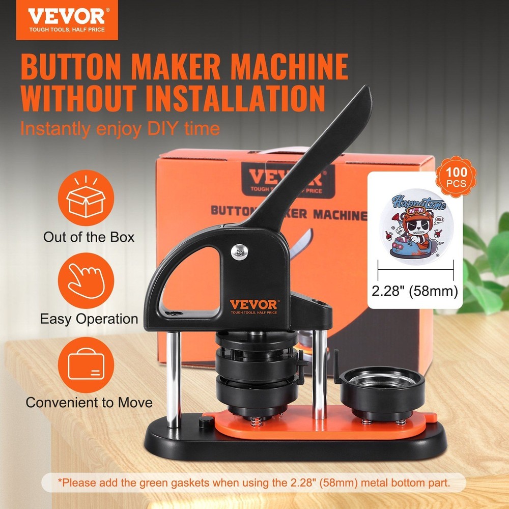 2.28 inch Fun Button Press 58mm with 100 Components Ergonomic Handle Maker Kit