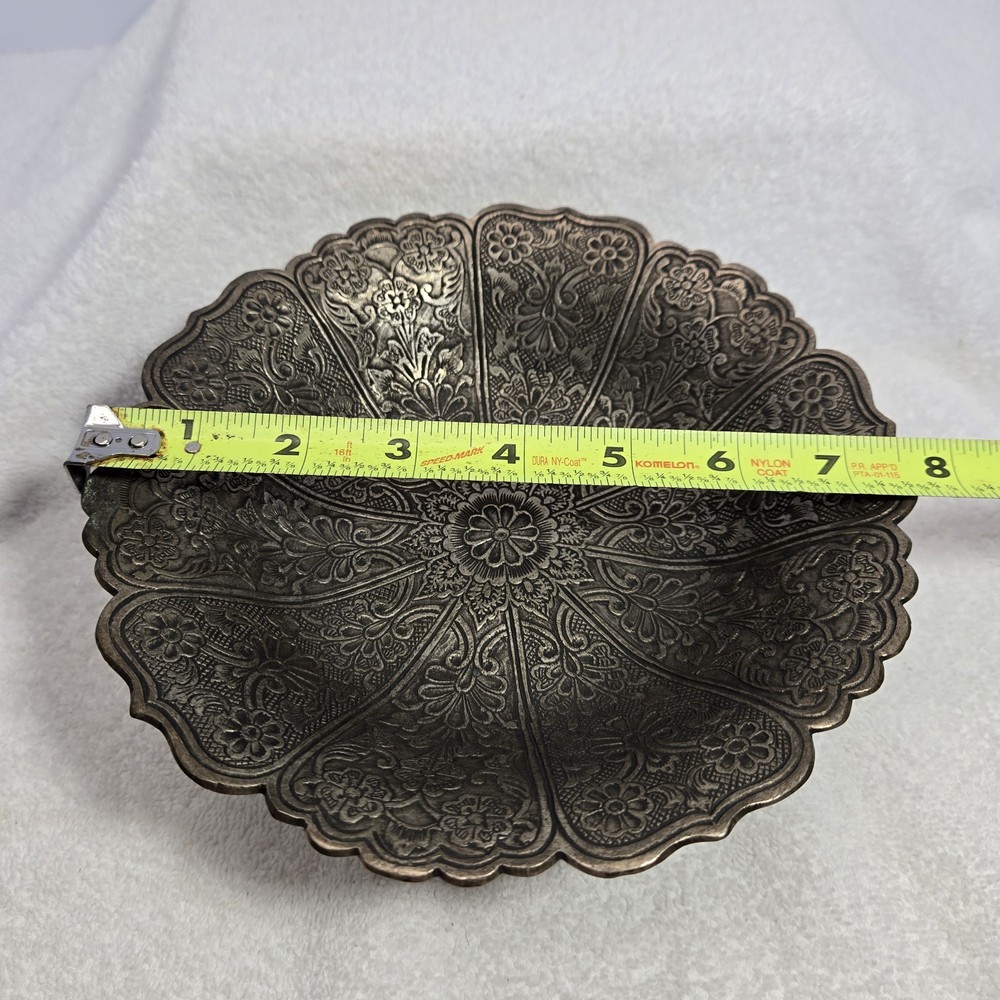Ornate Solid Floral Footed Dish Bowl 8” Offering Plate Candy Dish Made In India