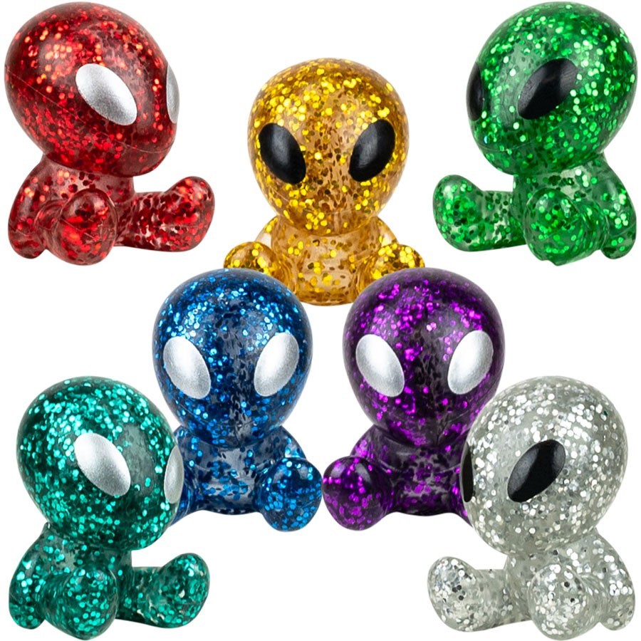 Sitting Glitter Alien Figures 1 inch (12pcs)