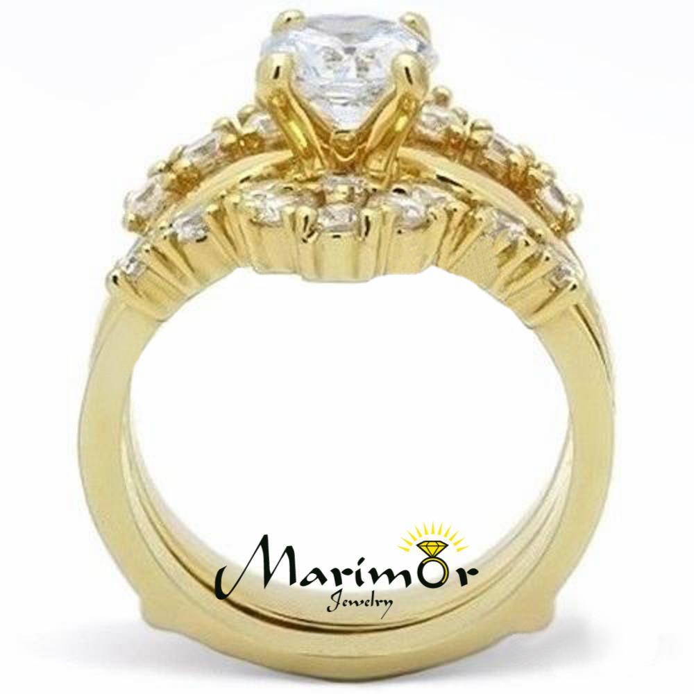 1.88 Ct Cz 14K Gold Plated Stainless Steel 3 Piece Wedding Ring Set Sizes 5-10