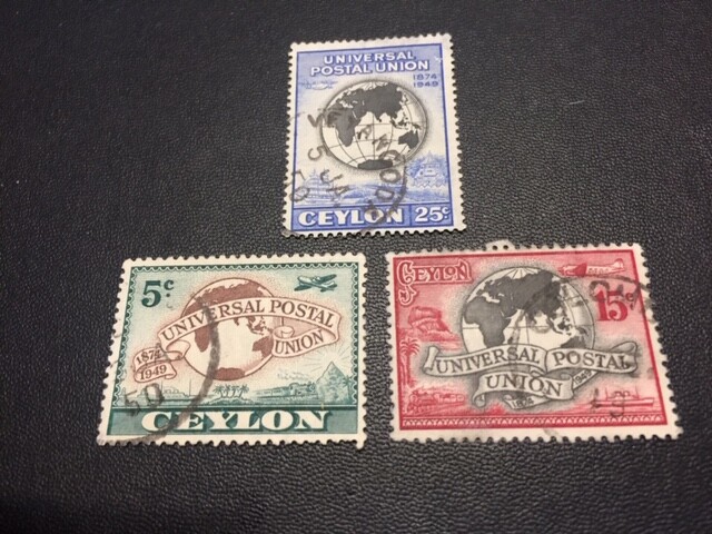 Ceylon stamp set 304-306 used