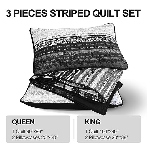 Striped Quilt Set Size, Boho Stripe Patchwork Bedspread Coverlet King Black