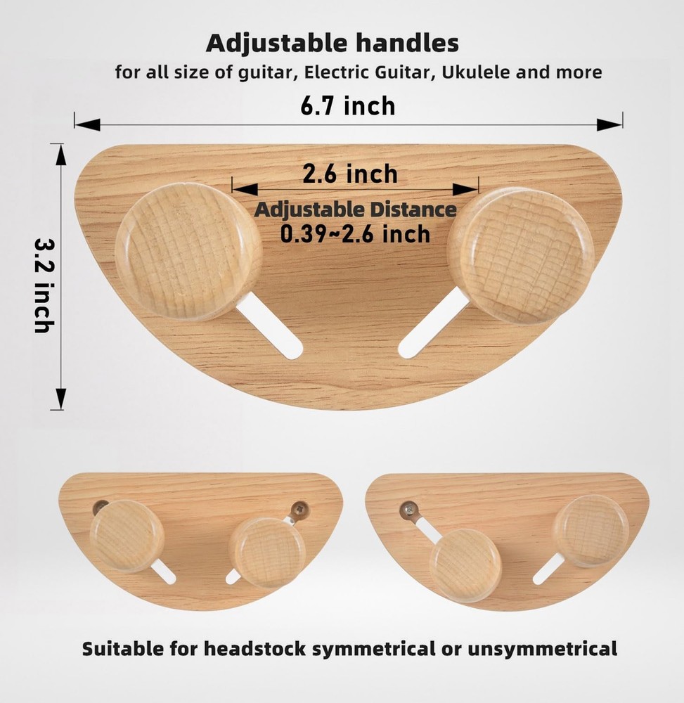 Guitar Hanger, Solid Wood Wall Mount Guitar Holder Adjustable Width Wall Hang...