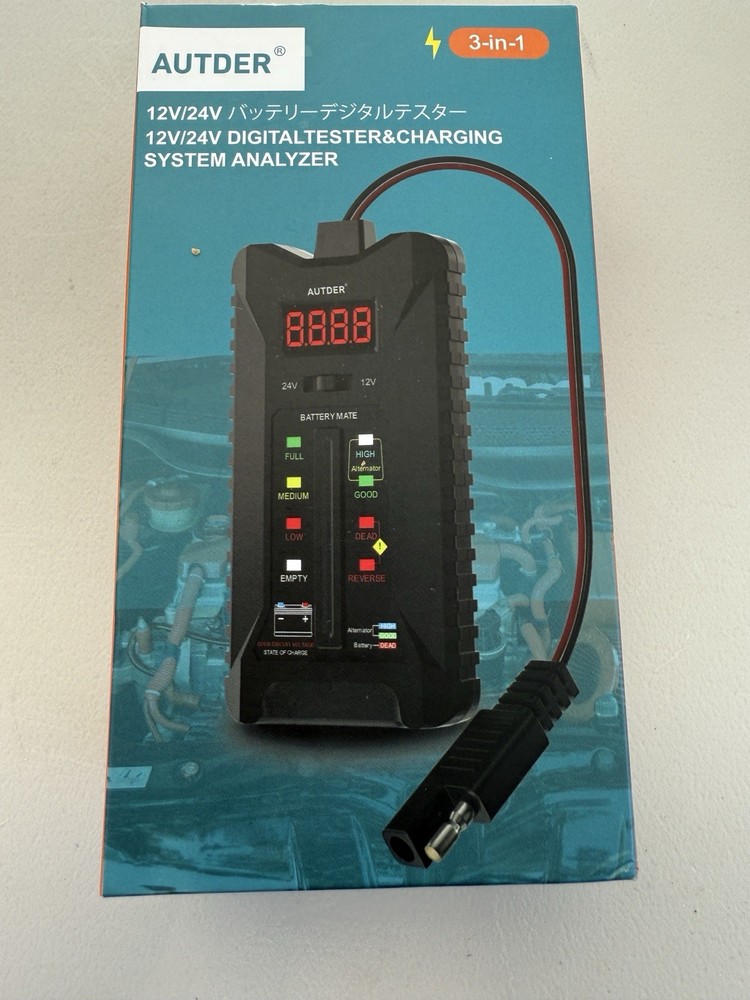 12V/24V Car Battery Tester & Alternator Analyzer—LCD Display & LED Indication