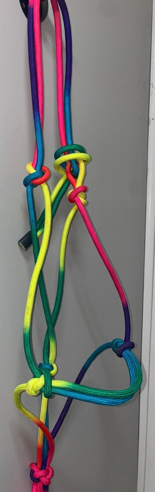 HORSE SIZE RAINBOW COLORED KNOTTED ROPE HALTER