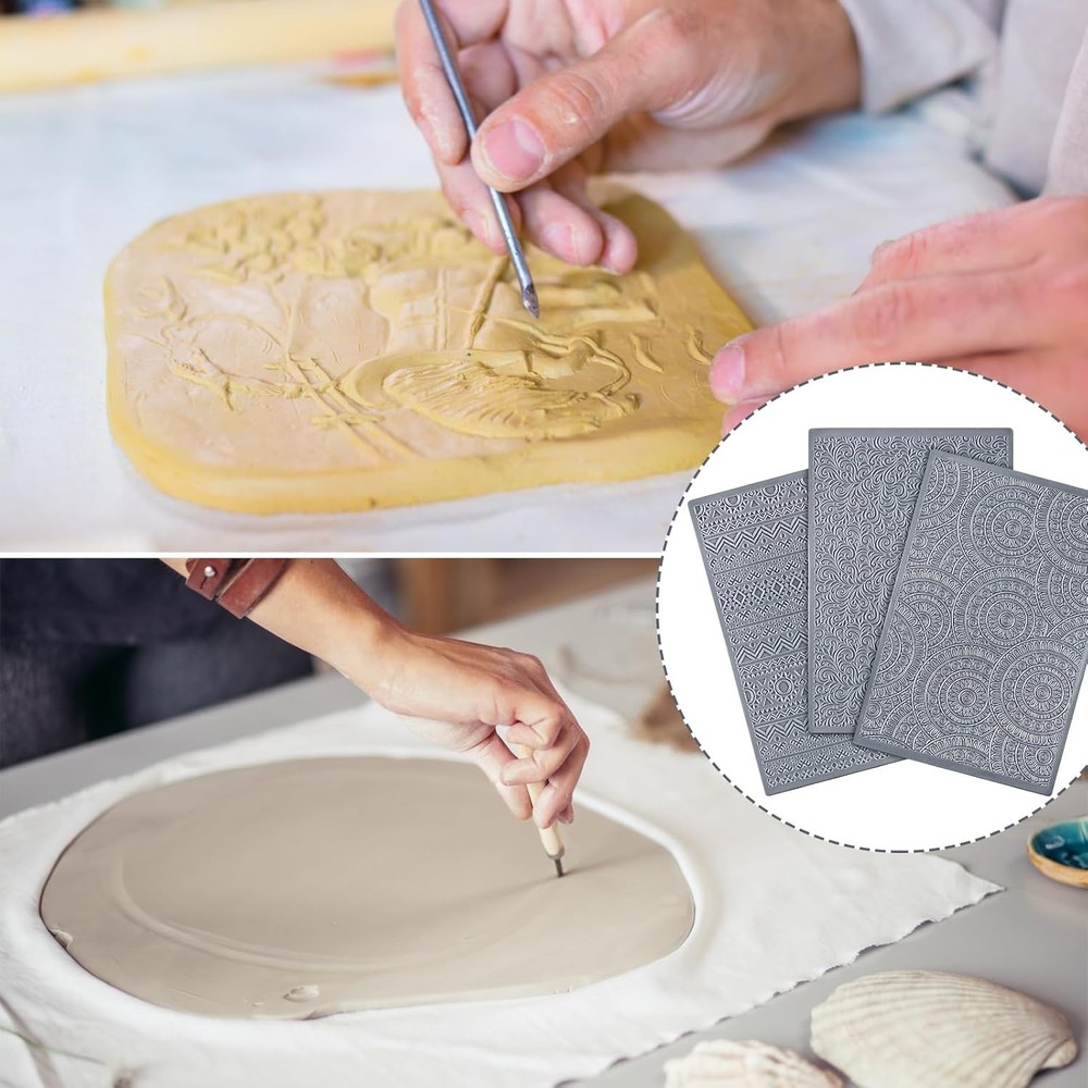 12 Pcs Polymer Clay Texture Sheets Mat Works with Cutter gray