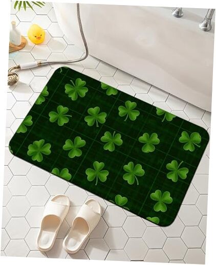 St. Patrick Day Bathroom Mat Quick St. Patrick Day Green Clover Checkered