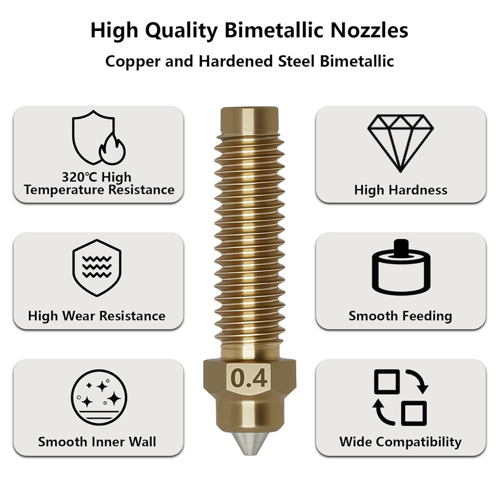 5-Pack 0.4mm Hardened Steel Nozzle Kit for Elegoo Centauri 3D Printer