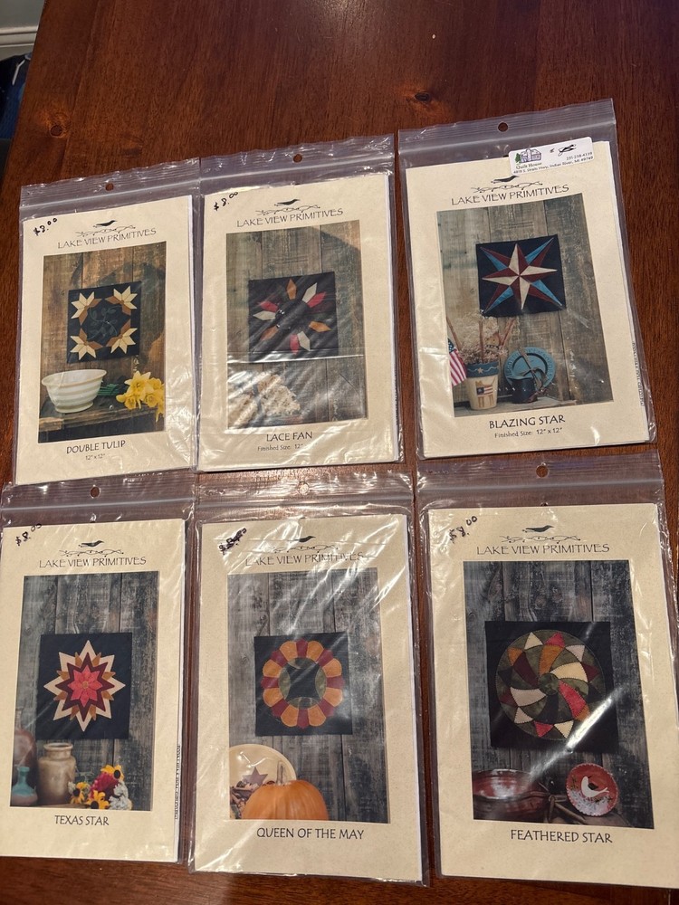 Lake View Primitives Applique Wool Penny Rug  BOM 6 Patterns