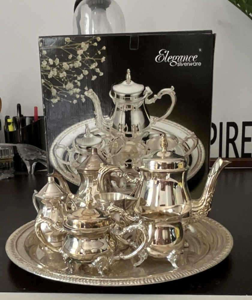 Elegance Silverware Silverplate Tea and Coffee Set with Tray
