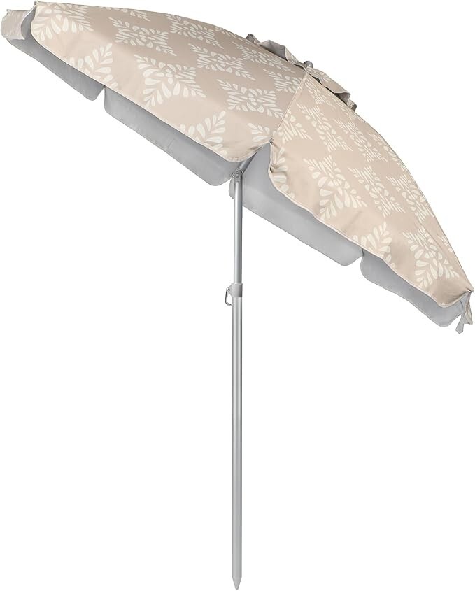 6 Ft Outdoor Patio, beach Umbrella UPF 50+ Protection, 8 Ribs, Push Button Tilt