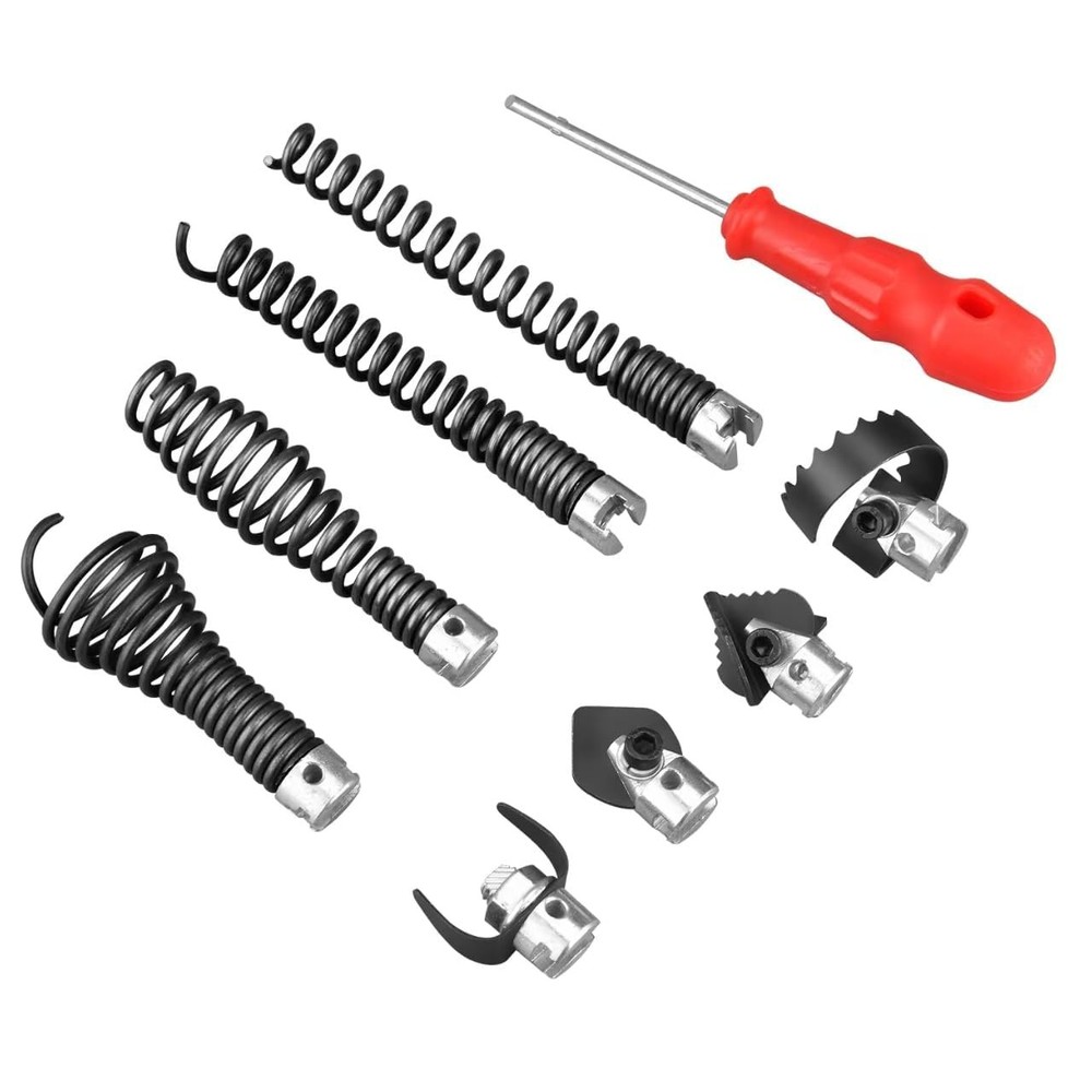 9-Piece Drain Snake Attachment Kit for Heavy-Duty Cables — Black