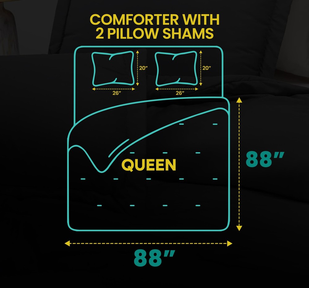 Soft Queen Comforter Set 3pc, Lightweight Bedding, Grey