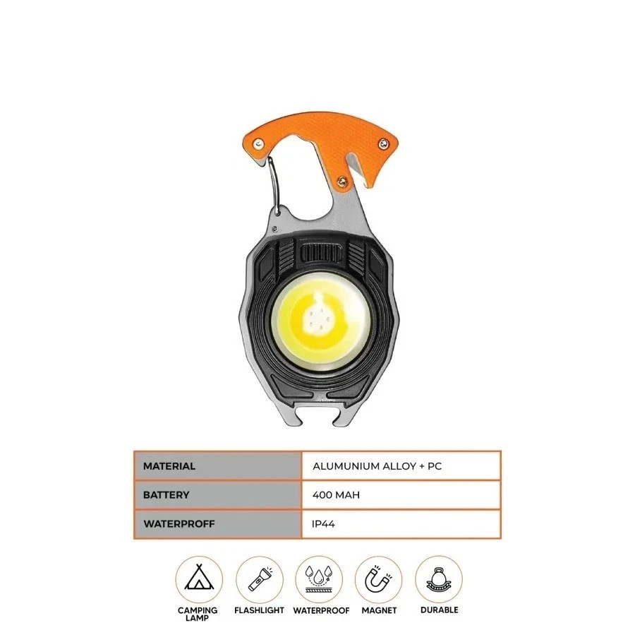 Keychain Flashlight Rechargeable Cob Keychain Work Light 6 Modes High Lumen