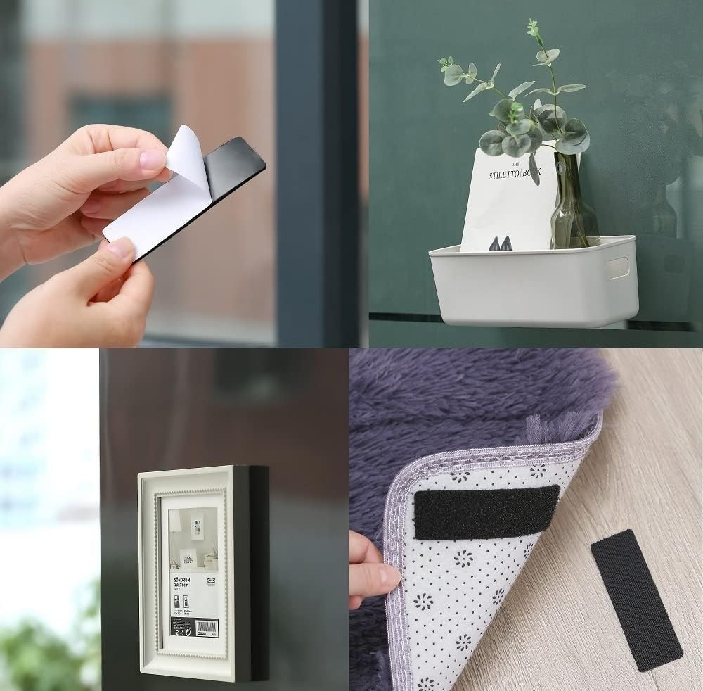 20 Sets Heavy Duty Hook & Loop Adhesive Strips 1x4” Black Sticky Back Fastener