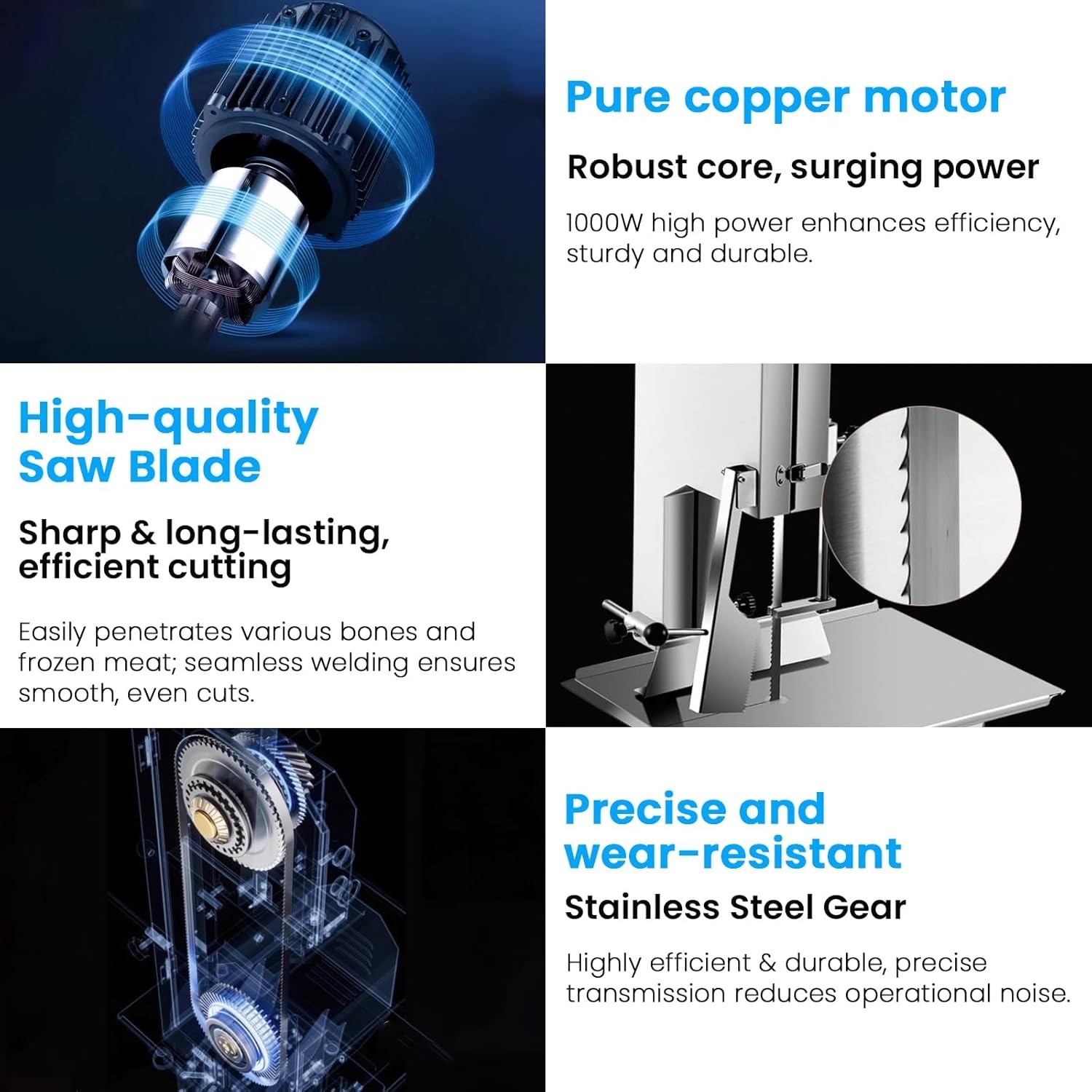 1000/1500W Electric Meat Bone Bandsaw Machine w/8 Blades Frozen Cutter for Beef