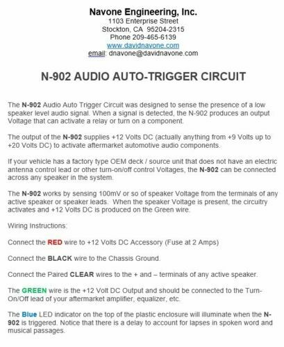 Audio Trigger Circuit Speaker Input = Control Volts Output Level Sensing Switch