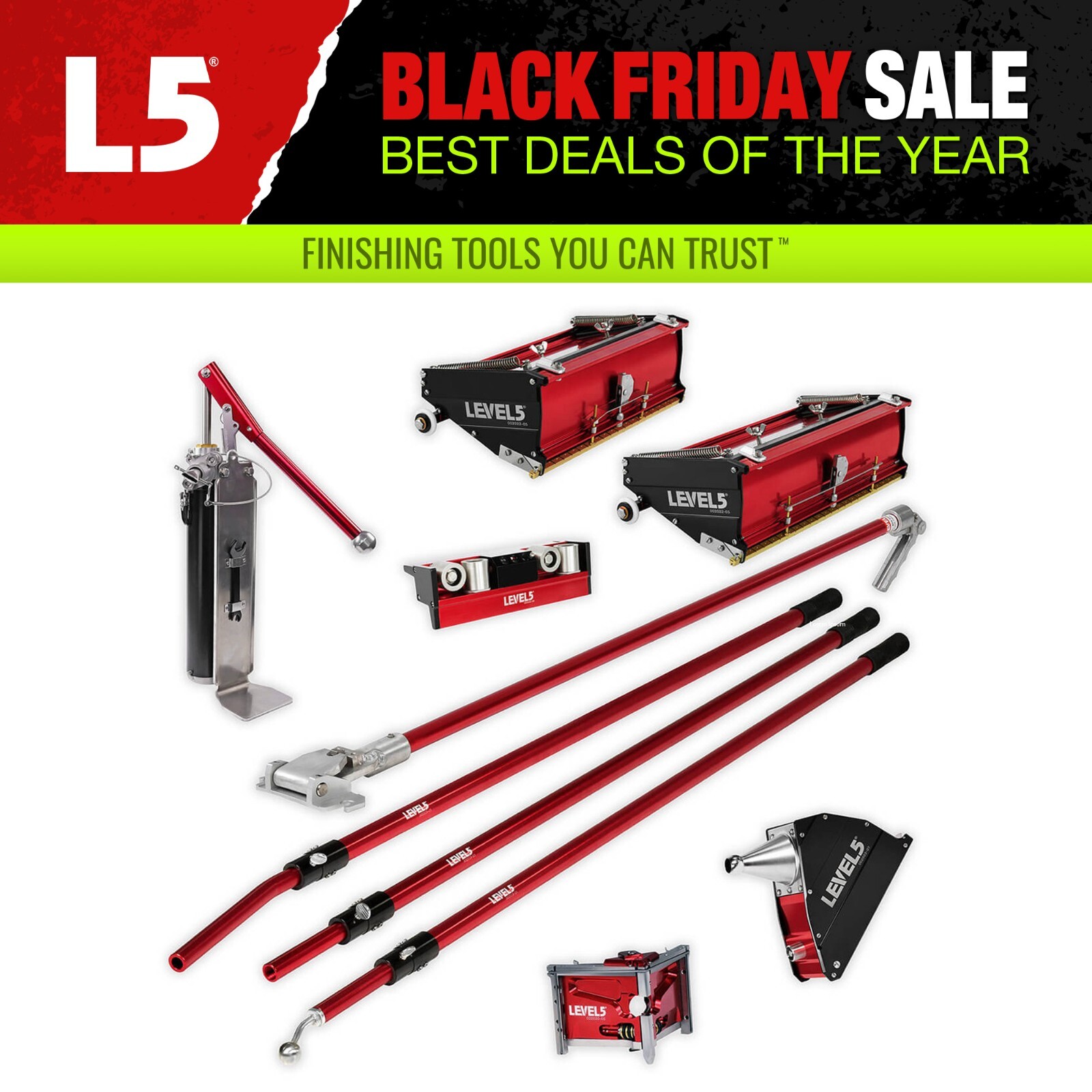 LEVEL5 Drywall Tools 10" & 12" Flat Boxes, Corner Roller w/ Handles | 4-602