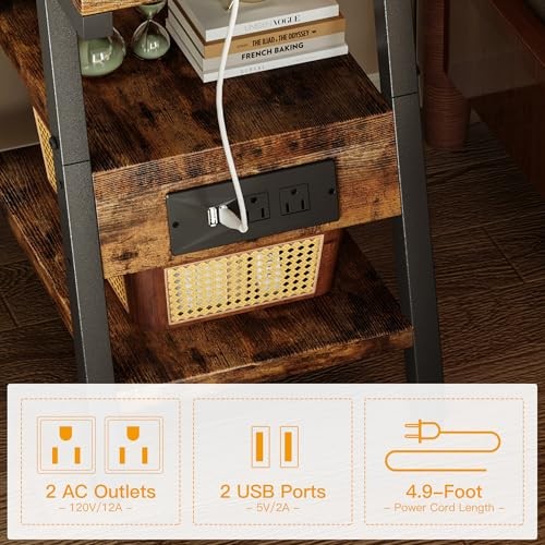 End Table with Charging Station, Small Side Tables with Lucky 7 Rustic Brown