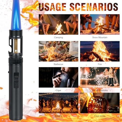 Torch Lighter, Bright Fire Lighter with Safety Lock and Adjustable Blue Black