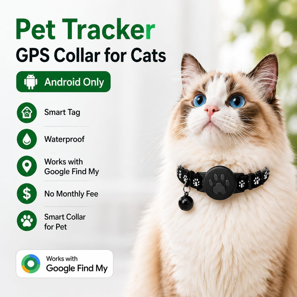 Pet Tracker,Gps Collar for Cats (Android Only) Smart Tag,Waterproof Compatible w
