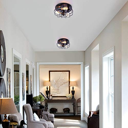 Industrial 3-Light Rustic Semi Flush Mount Ceiling Light, with Metal Cage for