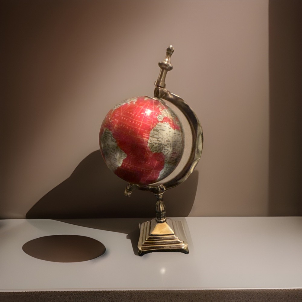 Decorative Red and silver  Tabletop Globe with Rotating Metal Base