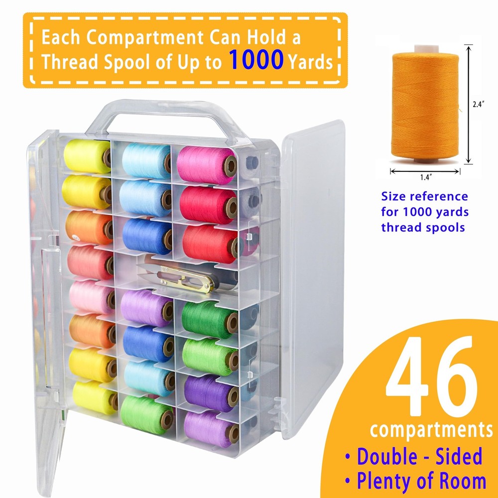 Thread Storage,Double Sided,46 Grids Sewing Organizer,Portable, Transparent, ...