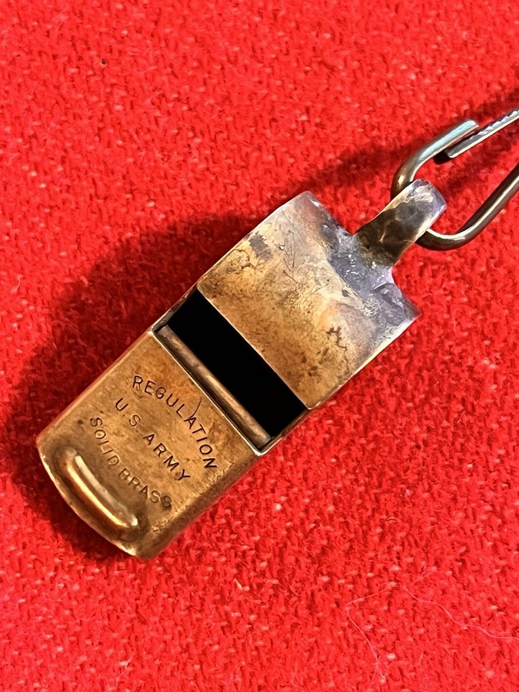 WWII Whistle ("REGULATION U.S.ARMY SOLID BRASS") & Leather Belt Hanger